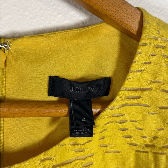 J Crew Yellow Sleeveless Eyelet Jacquard Fit Flare Dress Fully Lined Size 4 - Picture 3 of 7